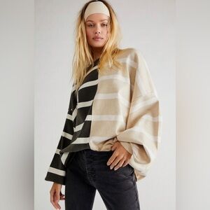 Free People Uptown Stripe Sweater - large - pearl combo